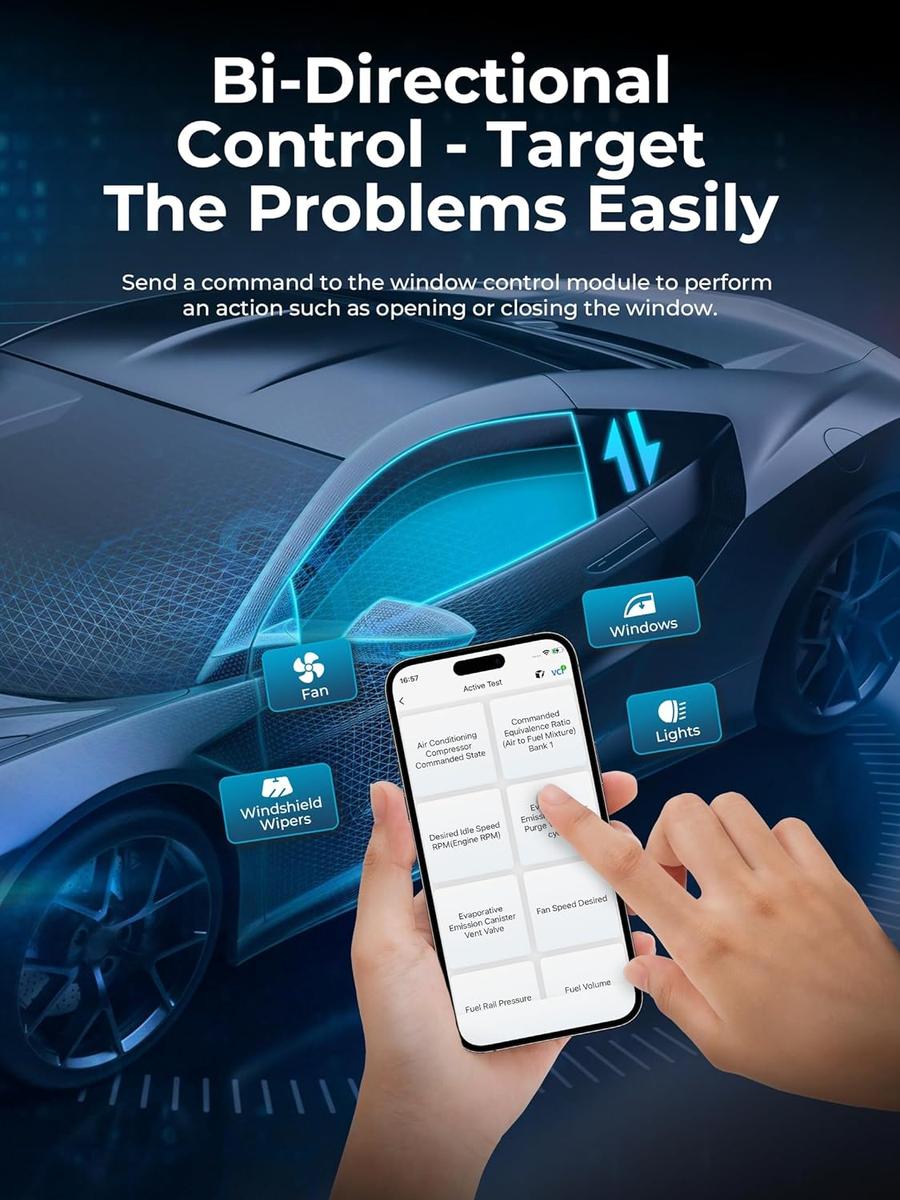 Wireless OBD2 Bluetooth Scanner, Active Test & 8 Reset, Car Diagnostic Tool for iPhone & Android, Vehicle Performance Test, 1 Year Free Software