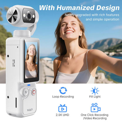Portable 2.5K Ultra HD Video Recorder with 180° Rotating Lens for Vlogging, Travel & Daily Life