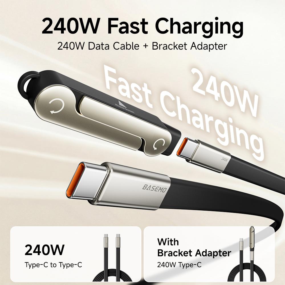 240W Super Fast Charging Cable with 360° Rotating Stand, Detachable Two-in-One Type-C Cable for Apple & Samsung, Zinc Alloy & Silicone Construction, Ideal for Gaming, Office, and Car Use