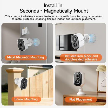 2.5K Wireless Magnetic Security Camera for Indoor & Outdoor, Easy Install Wi-Fi Camera with Night Vision, Motion Detection & Two-Way Audio