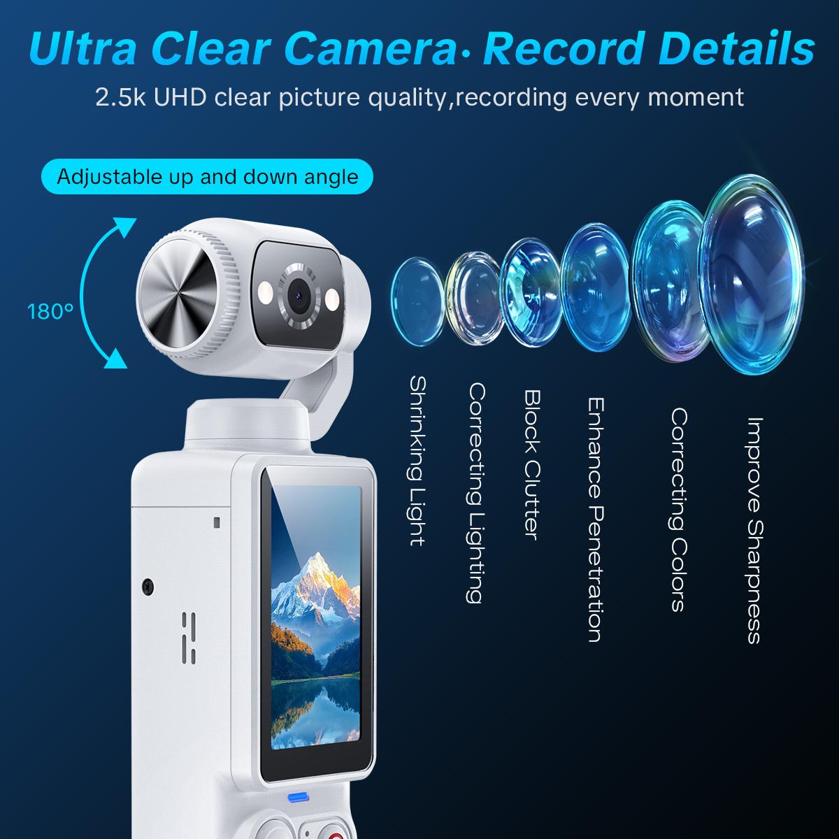 Portable 2.5K Ultra HD Video Recorder with 180° Rotating Lens for Vlogging, Travel & Daily Life