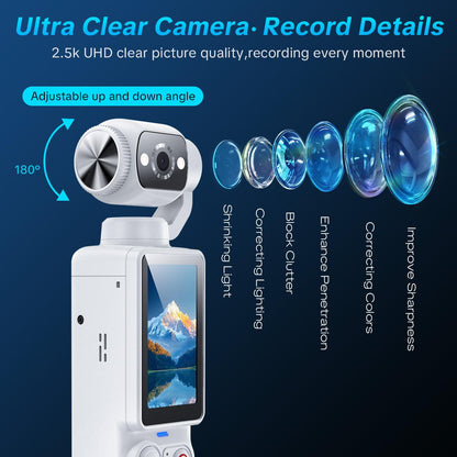 Portable 2.5K Ultra HD Video Recorder with 180° Rotating Lens for Vlogging, Travel & Daily Life