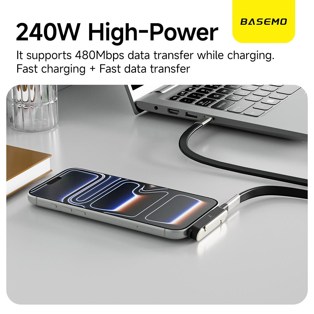 240W Super Fast Charging Cable with 360° Rotating Stand, Detachable Two-in-One Type-C Cable for Apple & Samsung, Zinc Alloy & Silicone Construction, Ideal for Gaming, Office, and Car Use