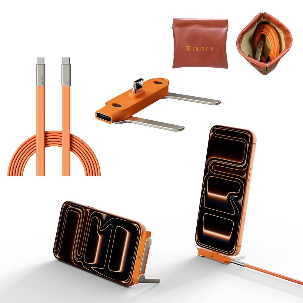 240W Super Fast Charging Cable with 360° Rotating Stand, Detachable Two-in-One Type-C Cable for Apple & Samsung, Zinc Alloy & Silicone Construction, Ideal for Gaming, Office, and Car Use